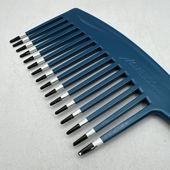 Mebco Twice Dipped Volume Wide Comb Pocket Vintage 1980s Blue Black White 8.5" - Picture 2 of 7